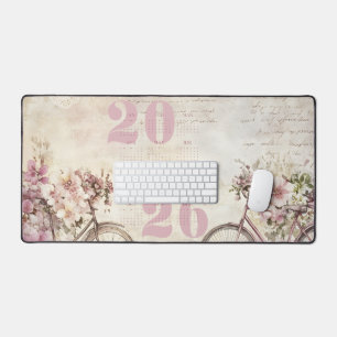Vintage Floral Antique Bicycle Calendar 2026 Desk Mat