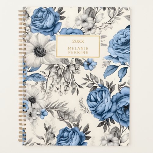 Vintage Floral Antique Blue White Cream Wildflower Planner