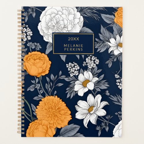 Vintage Floral Antique Blue White Orange Flowers Planner