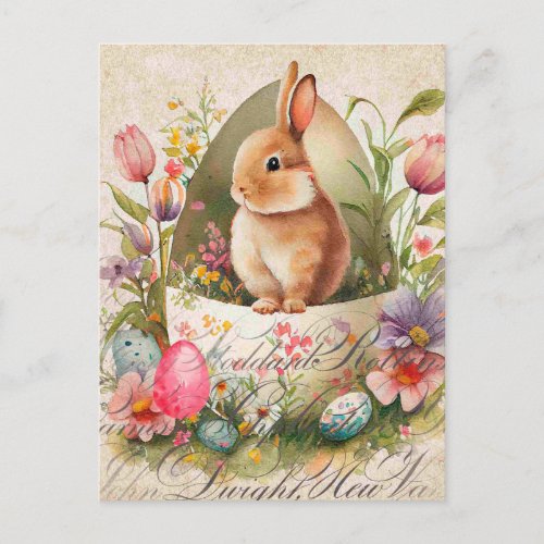 Vintage Floral Antique Easter Rabbit Postcard