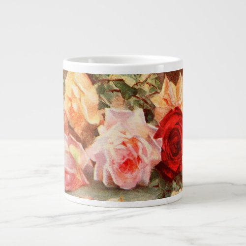 Vintage Floral Antique Rose Flowers Still Life Art Giant Coffee Mug