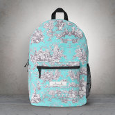 Elegant vintage aqua blue toile de jouy printed backpack  display picture 3