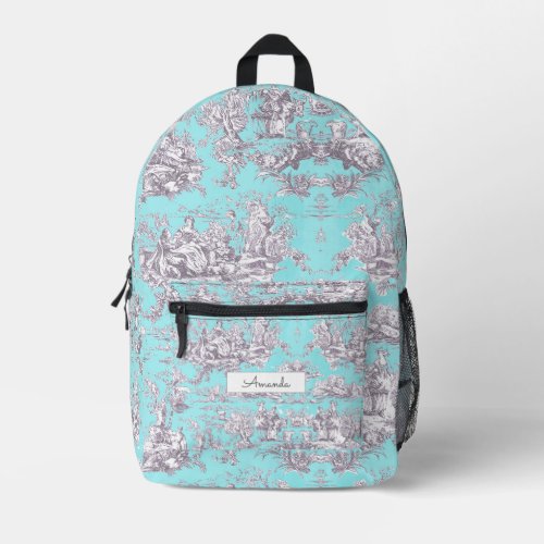 Vintage floral aqua blue toile de jouy monogram do printed backpack