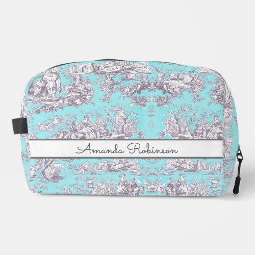 Vintage floral aqua blue toile de jouy monogram dopp kit