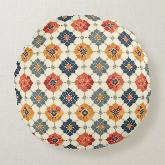 Vintage Floral Arabesque Tile Pattern Round Pillow (Front)
