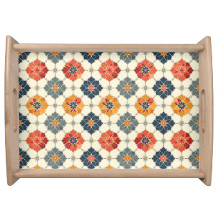 Vintage Floral Arabesque Tile Pattern Serving Tray