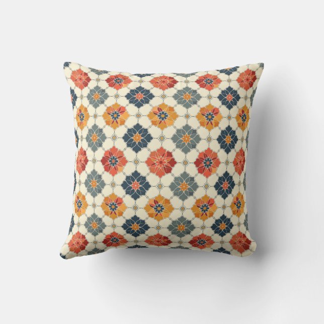 Vintage Floral Arabesque Tile Pattern Throw Pillow (Back)