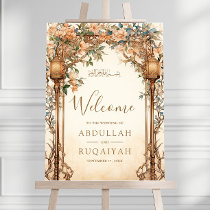 Vintage Floral Arbor Muslim Wedding Welcome Sign