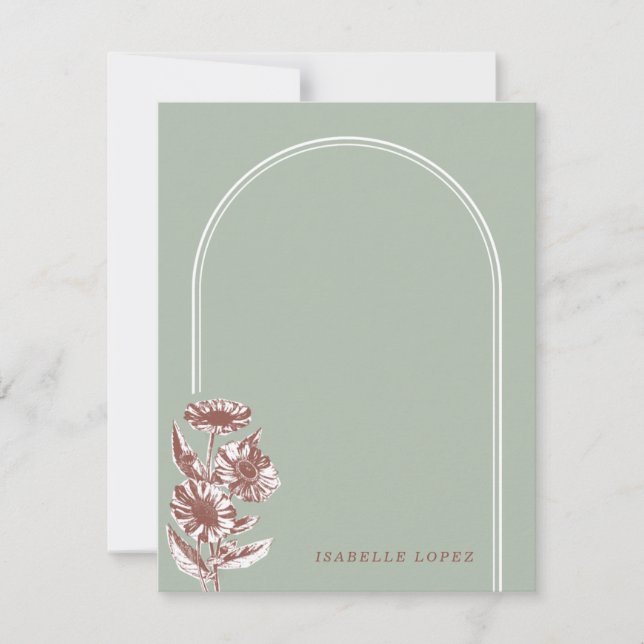 Vintage Floral Arch Custom Stationery - Green (Front)