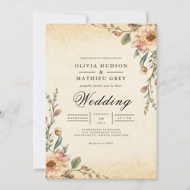 Vintage Floral Arch Wedding Invitation (Front)