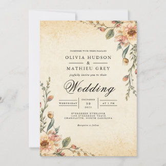 Vintage Floral Arch Wedding Invitation