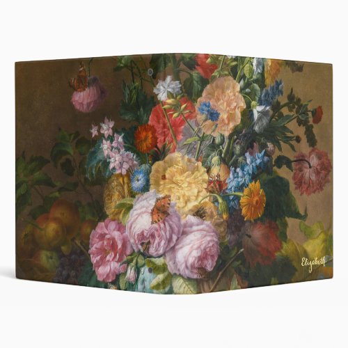 Vintage Floral Art Gold Monogrammed School Office 3 Ring Binder