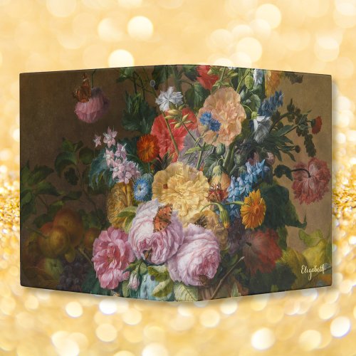 Vintage Floral Art Gold Monogrammed School Office 3 Ring Binder