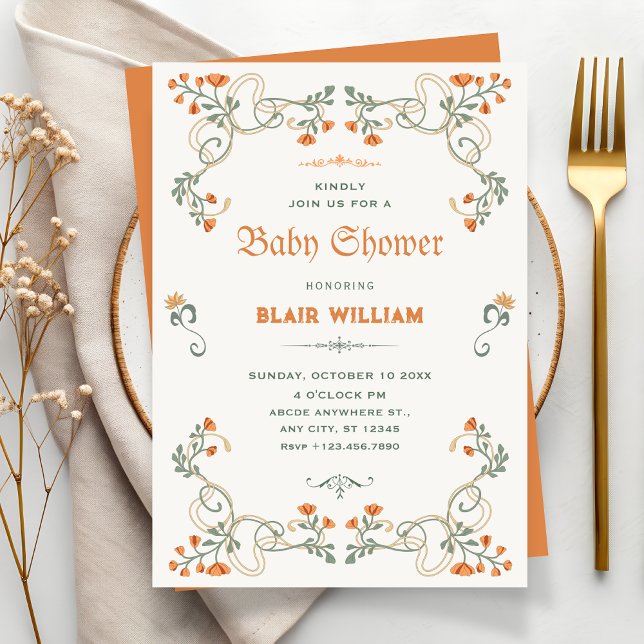 Vintage floral art nouveau baby shower invitation (Creator Uploaded)