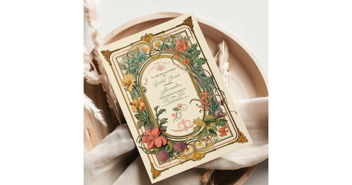 Vintage Floral Art Nouveau Bridal Shower Invitation