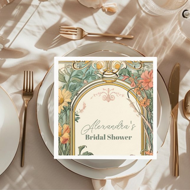 Vintage Floral Art Nouveau Bridal Shower Napkins (Creator Uploaded)