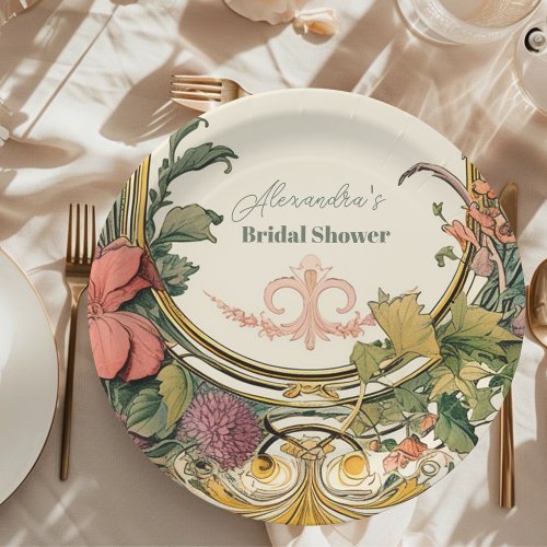 Vintage Floral Art Nouveau Bridal Shower Paper Plates