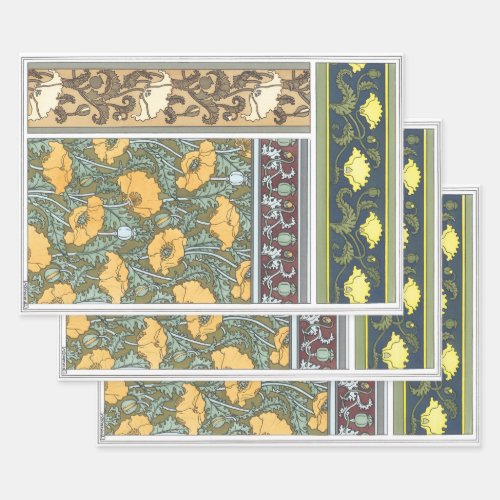 Vintage Floral Art Nouveau Poppy Flowers Wrapping Paper Sheets