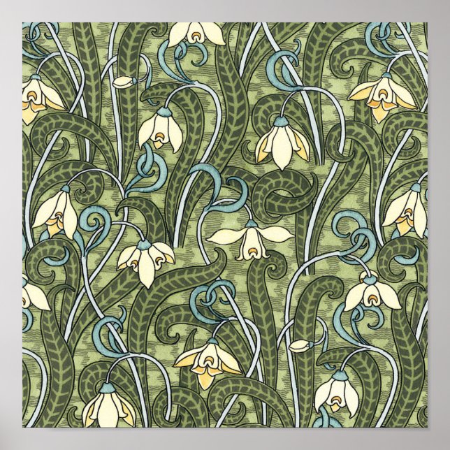 Vintage Floral Art Nouveau Snowdrop Flowers Poster (Front)