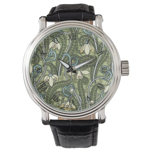 Vintage Floral Art Nouveau Snowdrop Flowers Watch