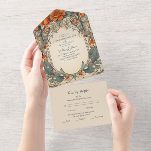 Vintage Floral Art Nouveau Wedding All In One Invitation