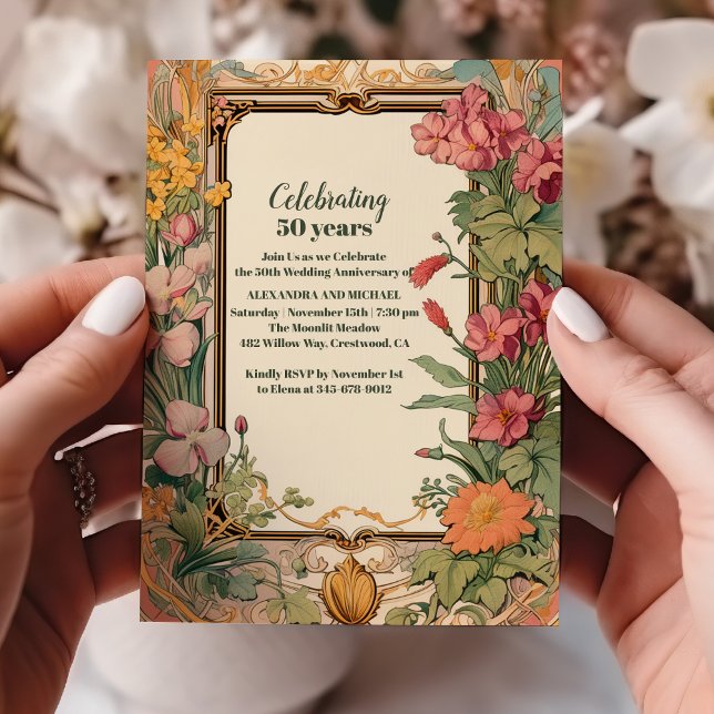 Vintage Floral Art Nouveau Wedding Anniversary Invitation (Creator Uploaded)