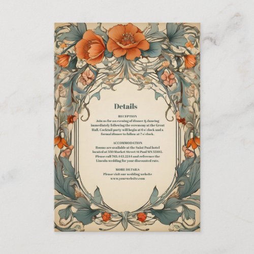 Vintage Floral Art Nouveau Wedding  Enclosure Card