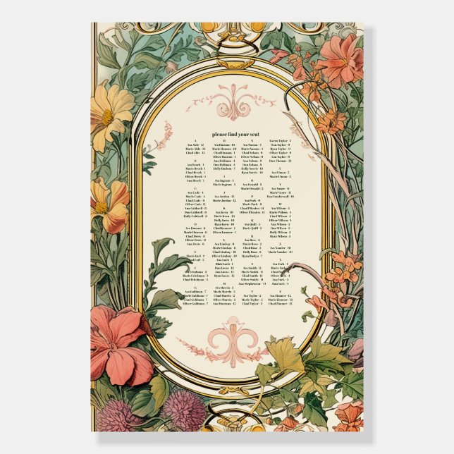 Vintage Floral Art Nouveau Wedding Foam Board (Front)