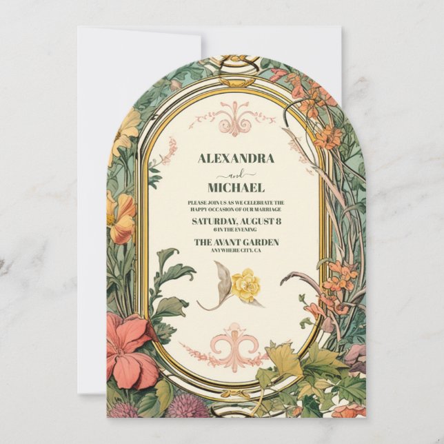 Vintage Floral Art Nouveau Wedding Invitation (Front)