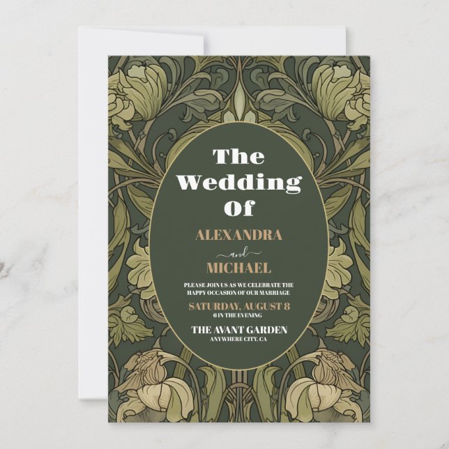 Vintage Floral Art Nouveau Wedding Invitation (Front)