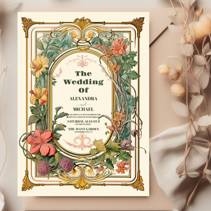 Vintage Floral Art Nouveau Wedding Invitation (Creator Uploaded)