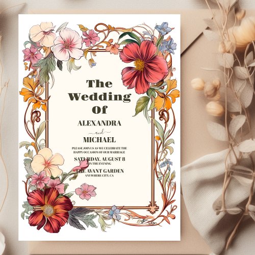 Vintage Floral Art Nouveau Wedding Invitation