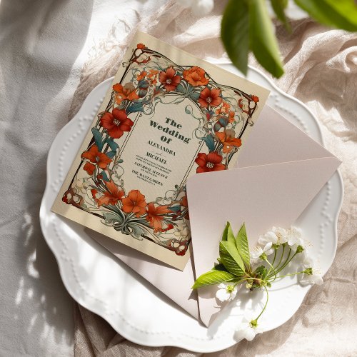 Vintage Floral Art Nouveau Wedding Invitation
