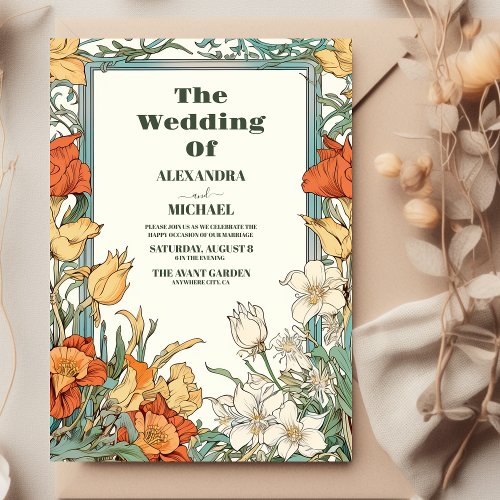 Vintage Floral Art Nouveau Wedding Invitation