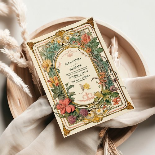 Vintage Floral Art Nouveau Wedding Invitation