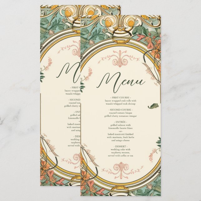 Vintage Floral Art Nouveau Wedding Menu | Zazzle