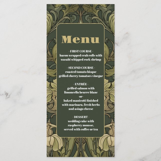 Vintage Floral Art Nouveau Wedding Menu (Front)