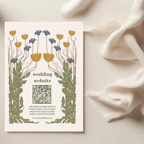 Vintage Floral Art Nouveau Wedding QR Code Enclosure Card