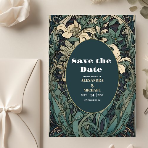 Vintage Floral Art Nouveau Wedding Save The Date