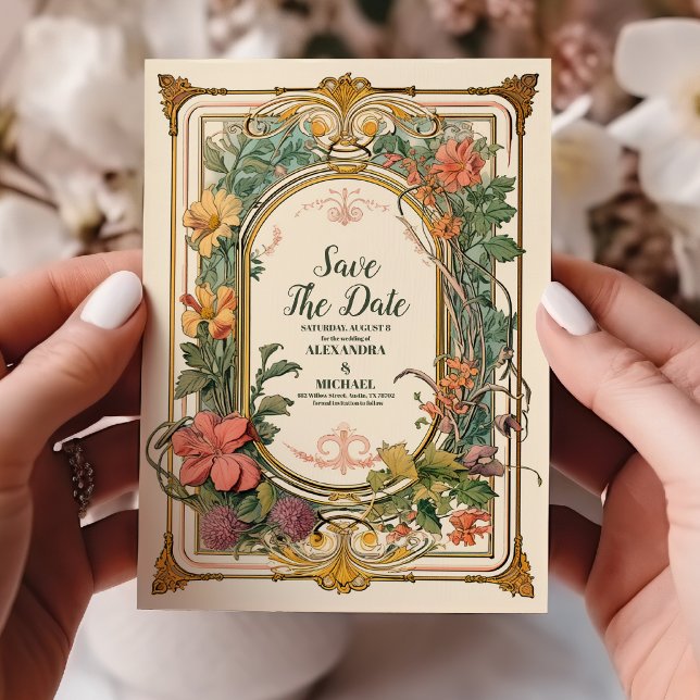 Vintage Floral Art Nouveau Wedding Save The Date (Creator Uploaded)