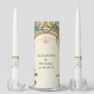 Vintage Floral Art Nouveau Wedding Unity Candle Set