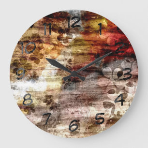 Vintage Floral Art Wood Large Clock