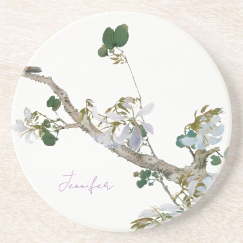 Vintage Floral Asian Style Lithograph Name Coaster