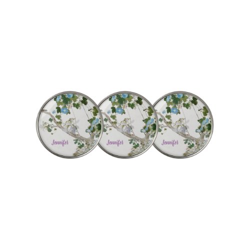 Vintage Floral Asian Style Pastel Colors Name Golf Ball Marker