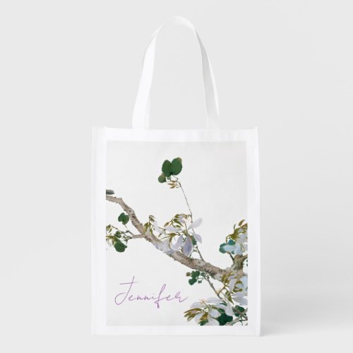 Vintage Floral Asian Style Pastel Colors Name Grocery Bag