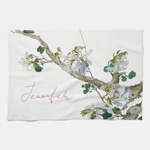 Vintage Floral Asian Style Pastel Colors Name Kitchen Towel