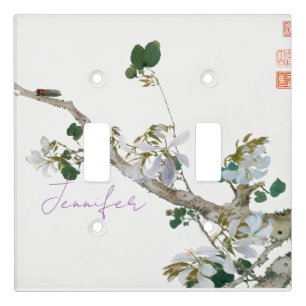 Vintage Floral Asian Style Pastel Colors Name Light Switch Cover