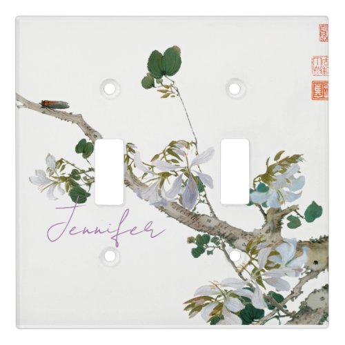 Vintage Floral Asian Style Pastel Colors Name Light Switch Cover