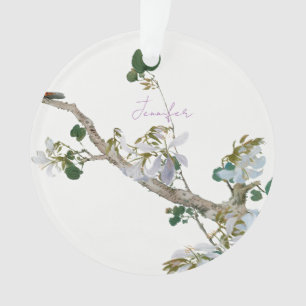 Vintage Floral Asian Style Pastel Colors Name Ornament