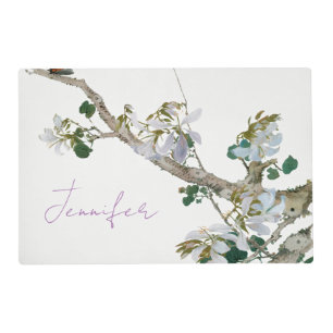 Vintage Floral Asian Style Pastel Colors Name Placemat